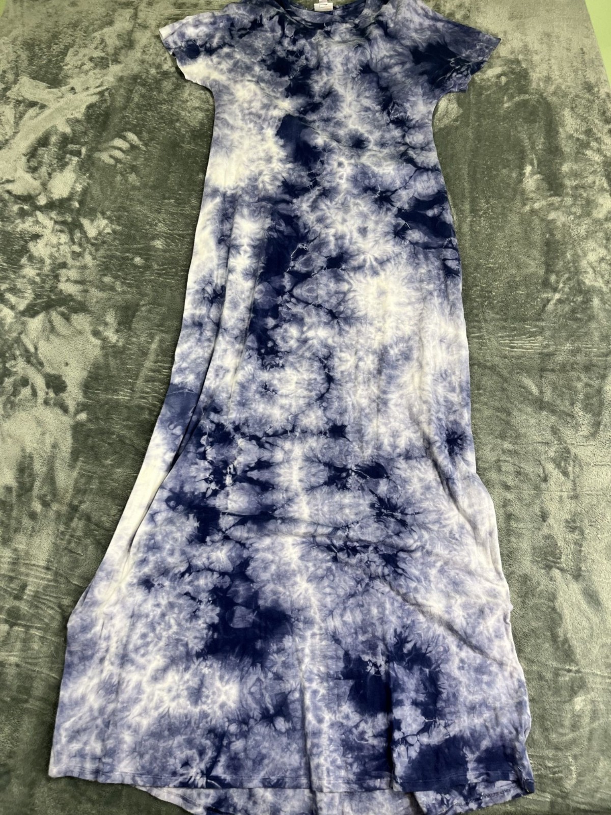 LuLaRoe Womens Blue & White Tie-Dye Short Sleeve Maxi Dress S