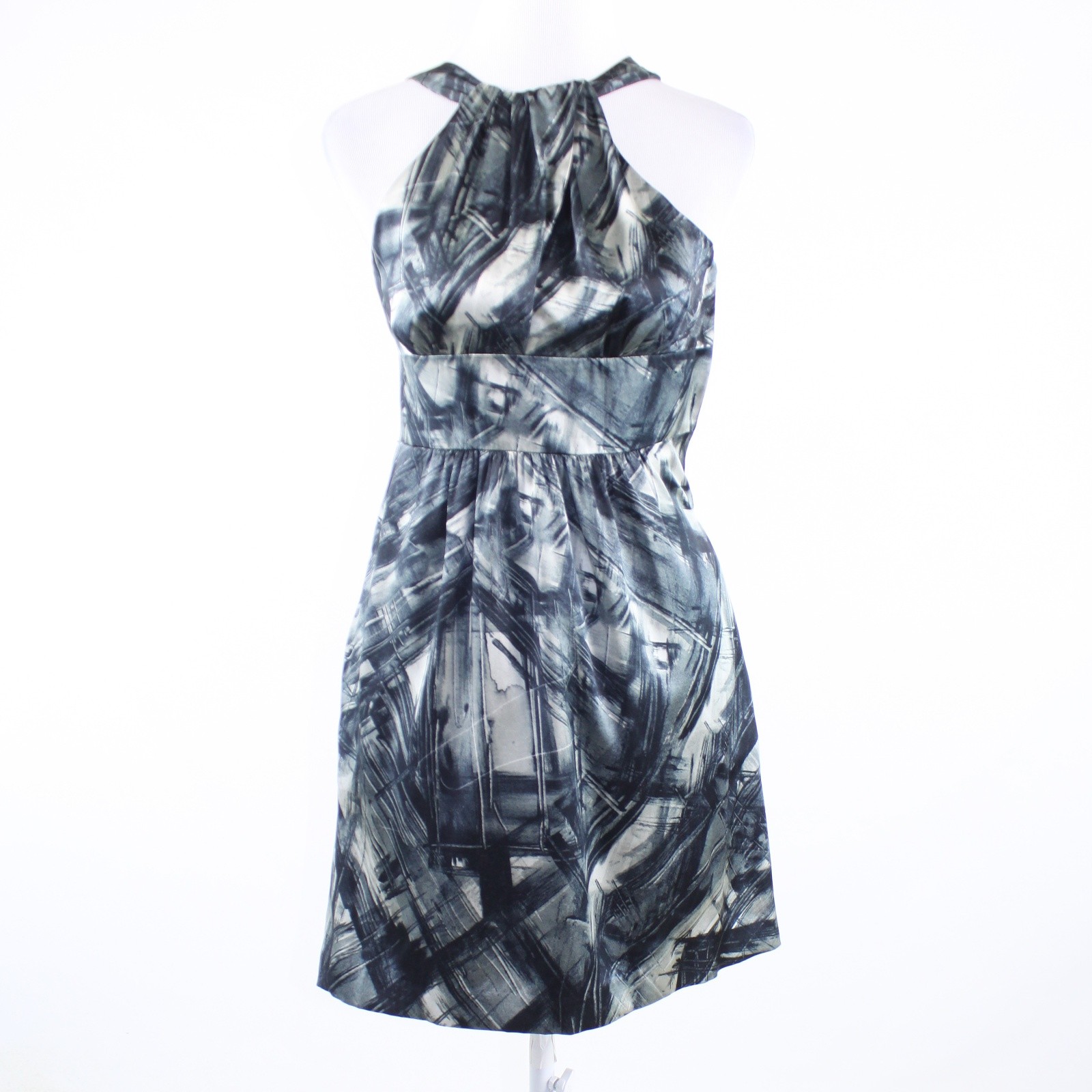 Black white abstract print 100% silk MARTIN + OSA sleeveless A-line dress 0