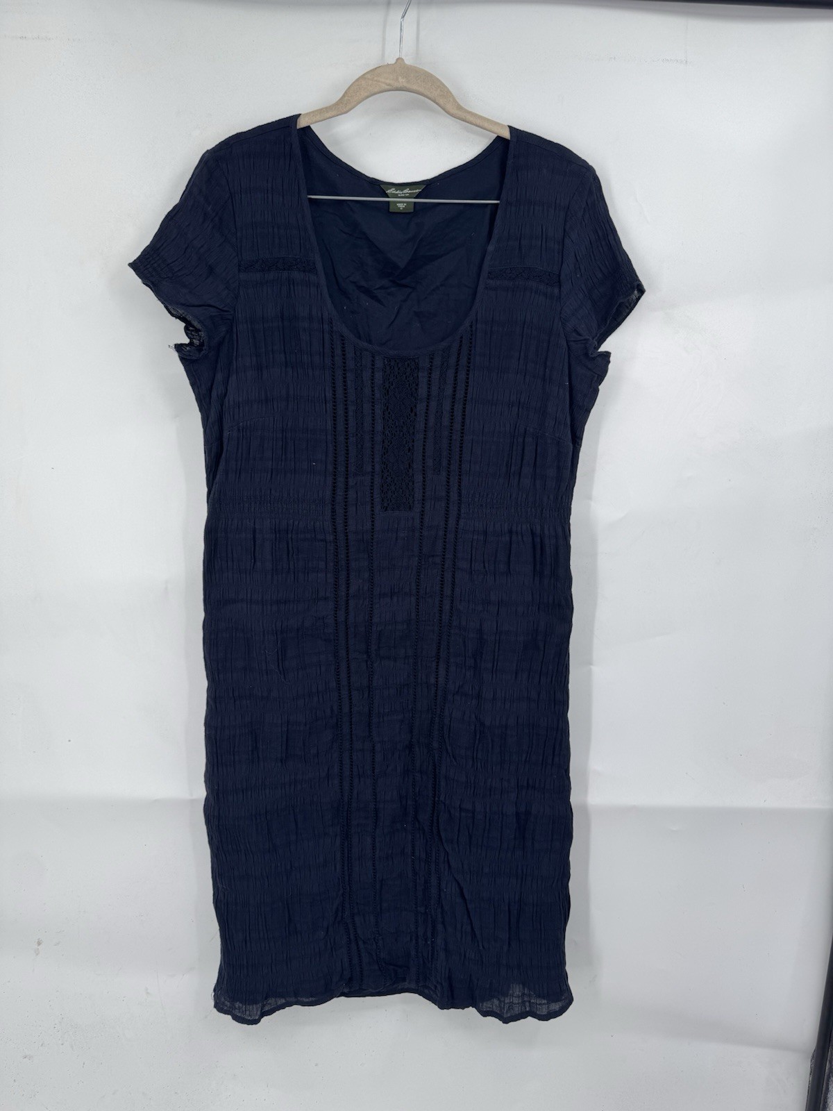 Eddie Bauer Mini Dress Women 12 Navy Blue Lightweight Textured Breathable