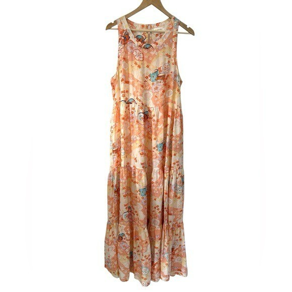 FLANNEL Australia Limited Edition Silk Tiered Asian Print Maxi Dress – L (8-10)