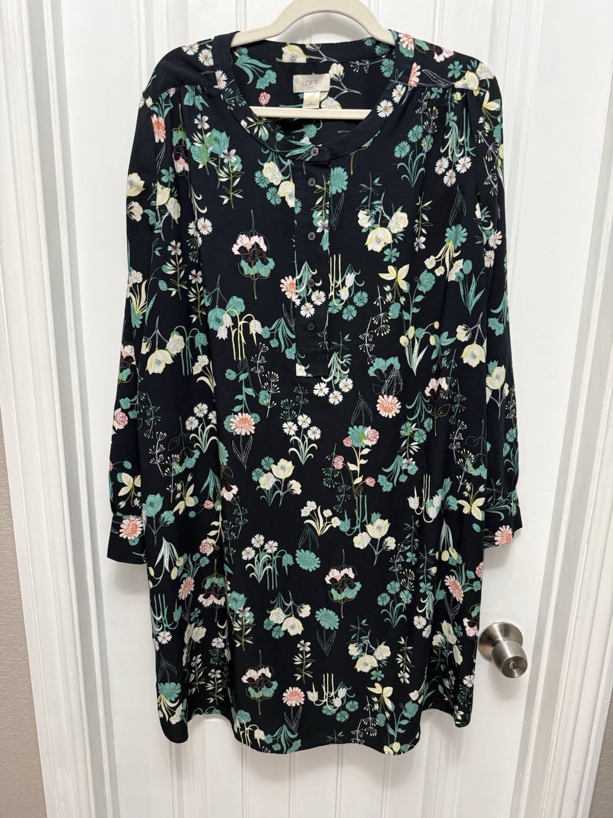 Loft Women’s Floral Print Long Sleeve Button Up Multicolor Dress Size XL (33-5)