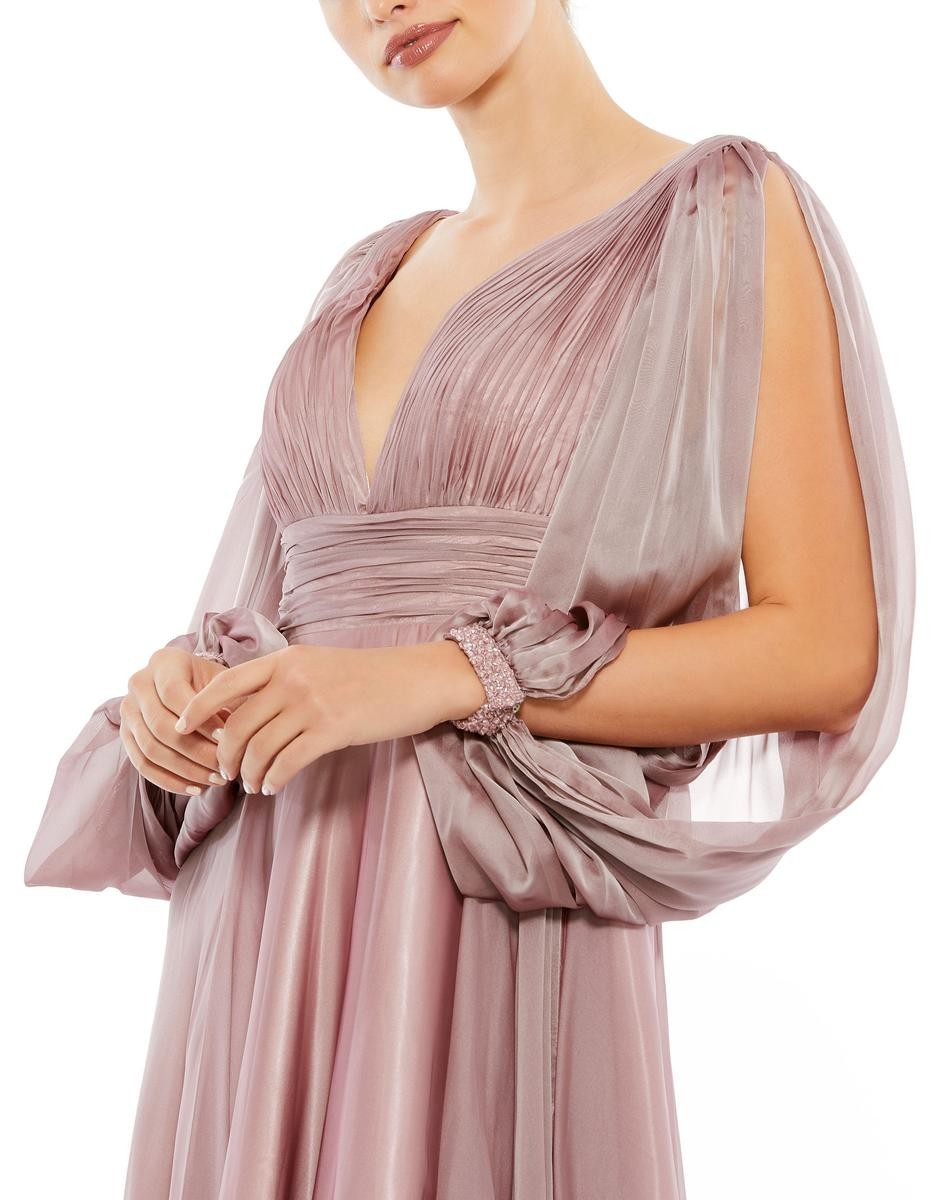 Mac Duggal Mocha Mauve A-Line Split Beaded Sleeve Chiffon Gown Size 12 $598