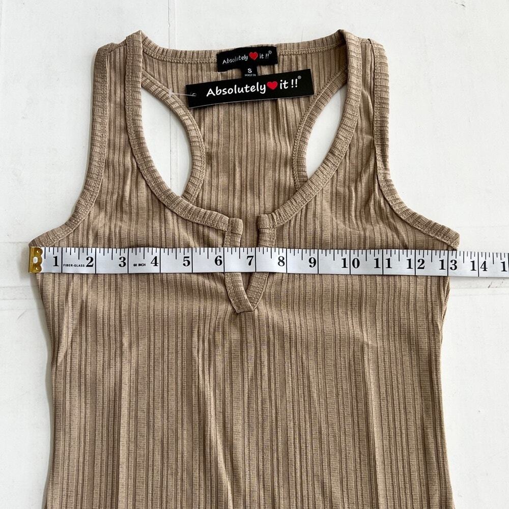 New ABSOLUTELY LOVE IT Sleeveless Split V Neck Rib Knit Bodycon Midi Dress Brown