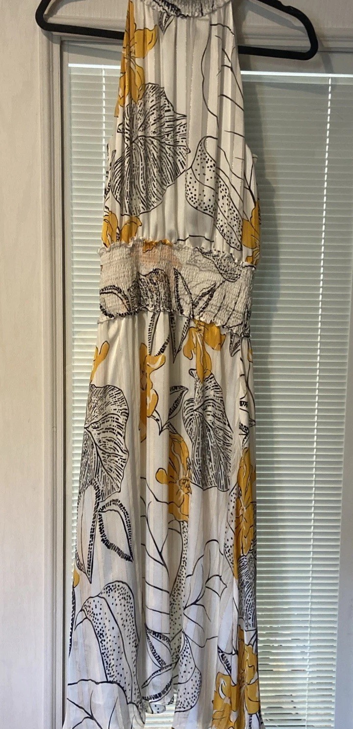 White House Black Market Midi Dress Womens 2 White Floral Chiffon Halter