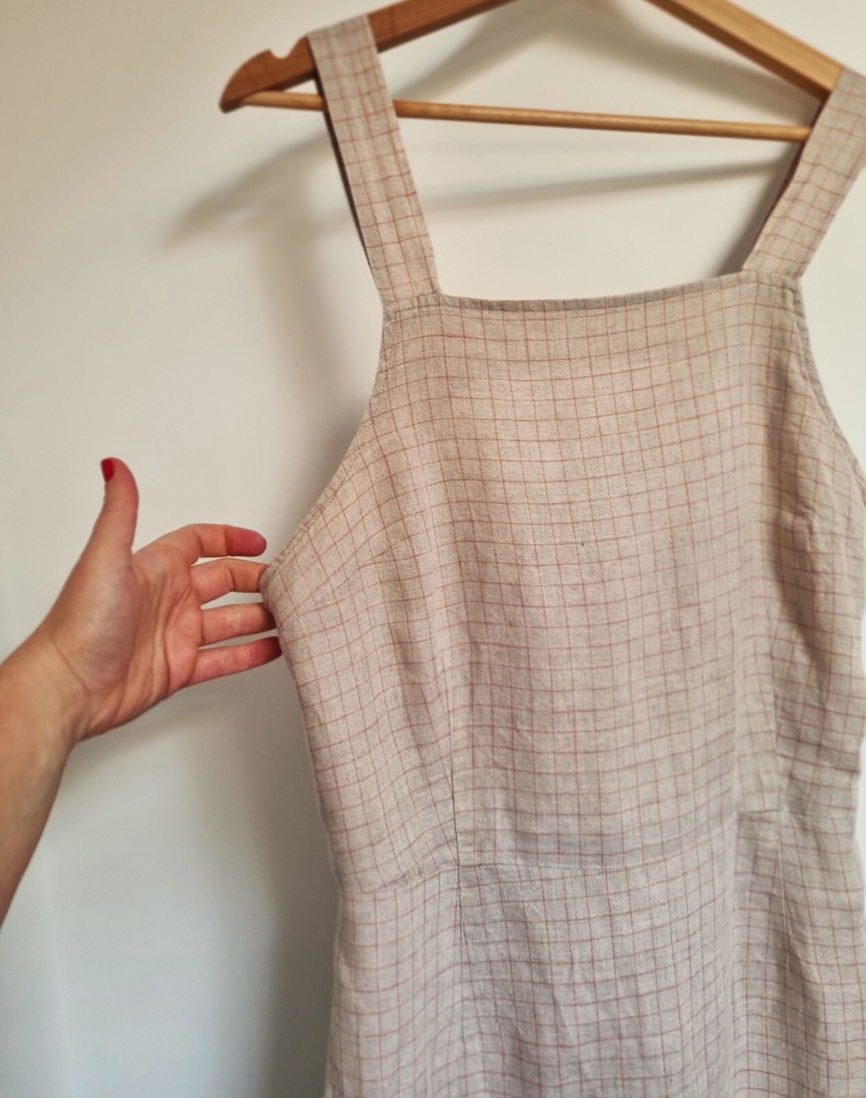 POL Australia Pinafore Dress Size US 6 UK 12 Check Windowpane Linen Beige