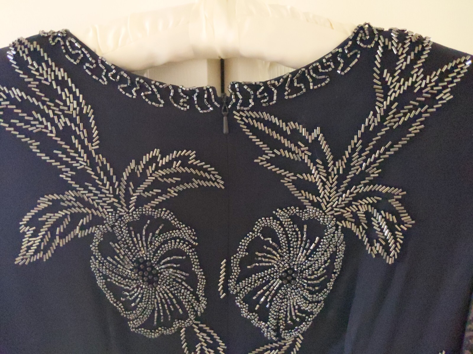 Creative Creations M black 100% silk hand beaded party flapper swing sheer flora