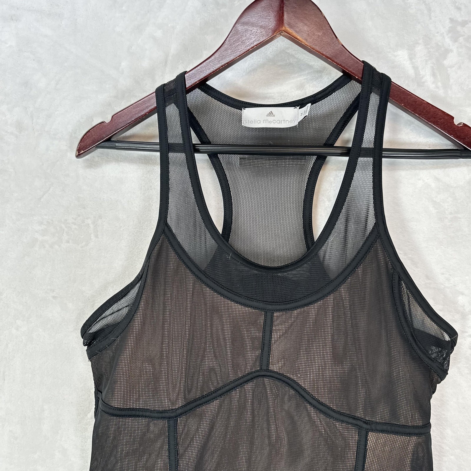 Adidas Stella McCartney Dress Womens M Black Mesh Tank Sheer Racerback Layered