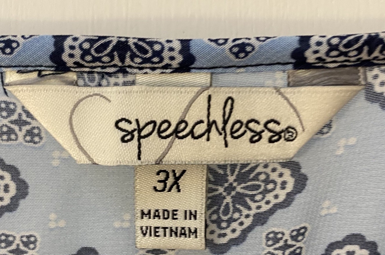 Speechless Sz 3X Tiered Dress Semi Sheer Lined Navy Lt Blue Pink Tie At Neck