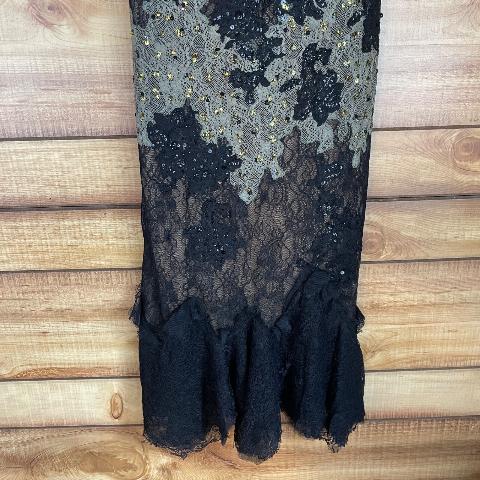 Mandalay Black Lace Sequins Embellished Maxi Dress Evening Gown Size 10