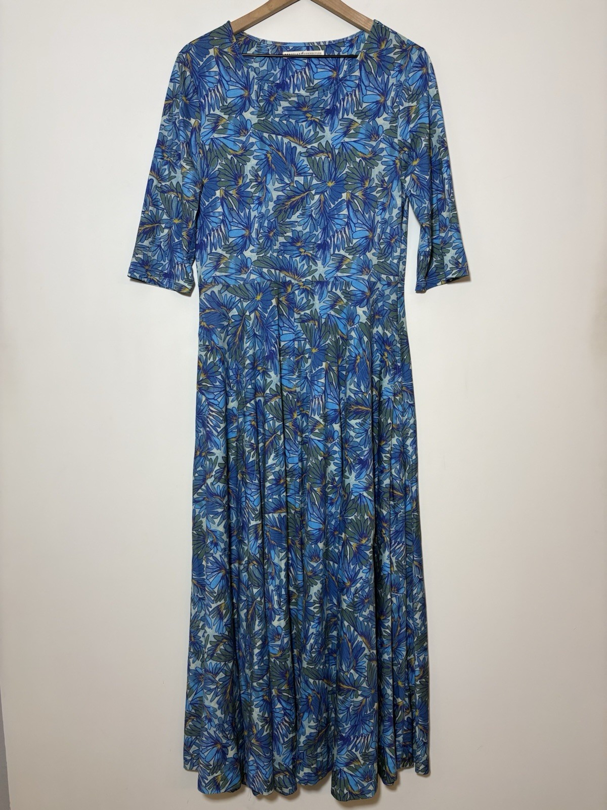 Peruvian Connection Dress Womens Sz M Blue Maldives Maxi Floral Pima Jersey