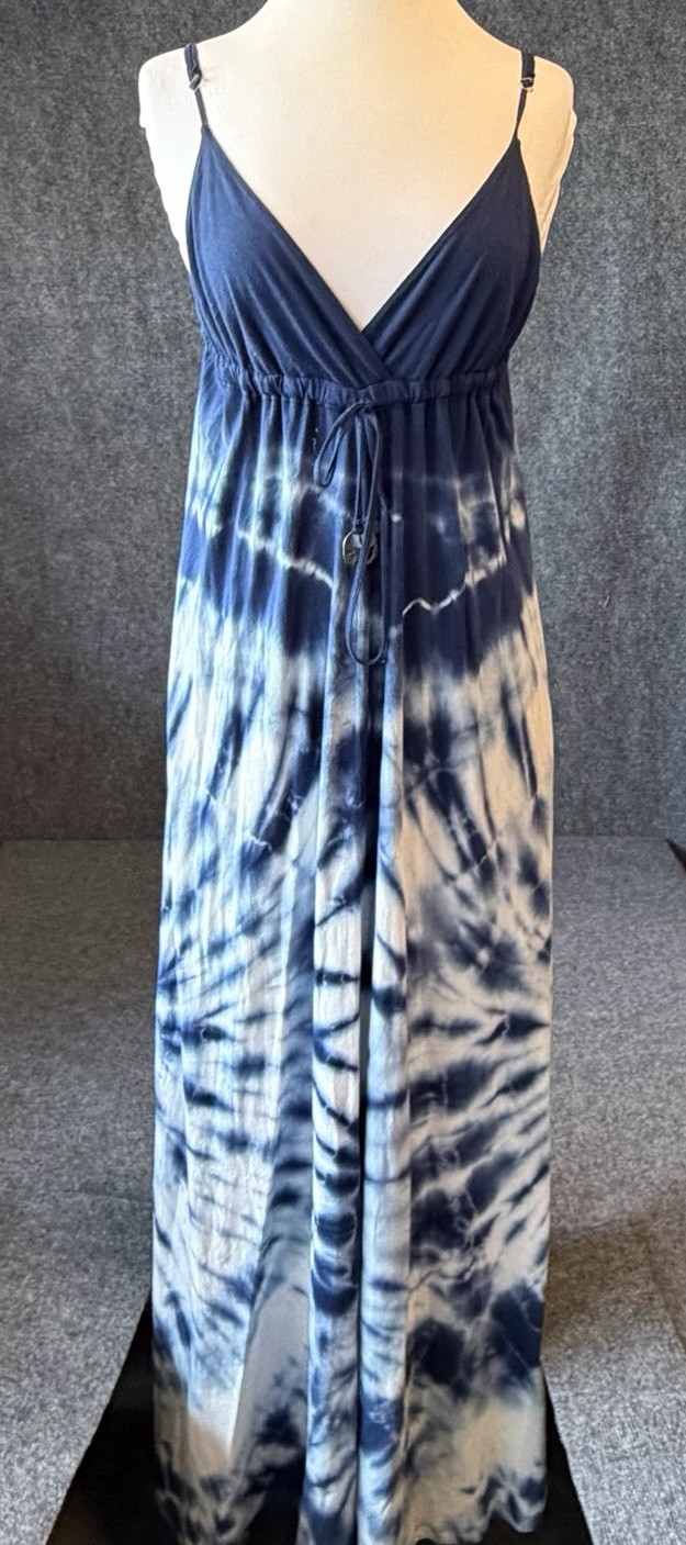 Gypsy 05 Maxi Dress Sz S Tye Dye Blue & White 100% Cotton Summer Beach Bbq