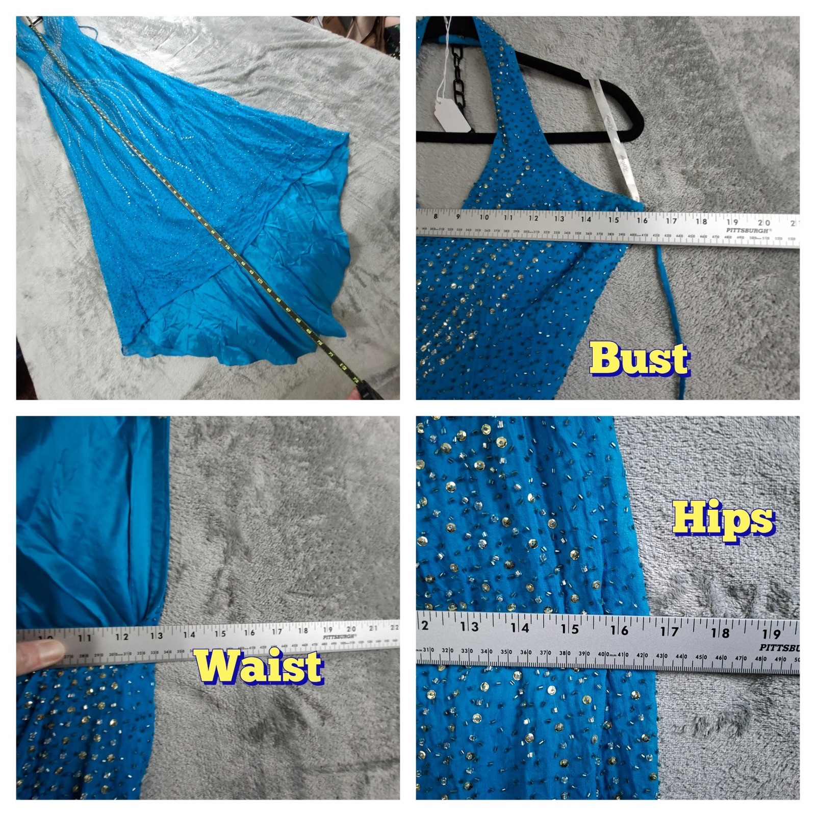 Tiffany Design Beaded Silk Prom Halter Dress Maxi Gown 4 Blue Fairy Glam