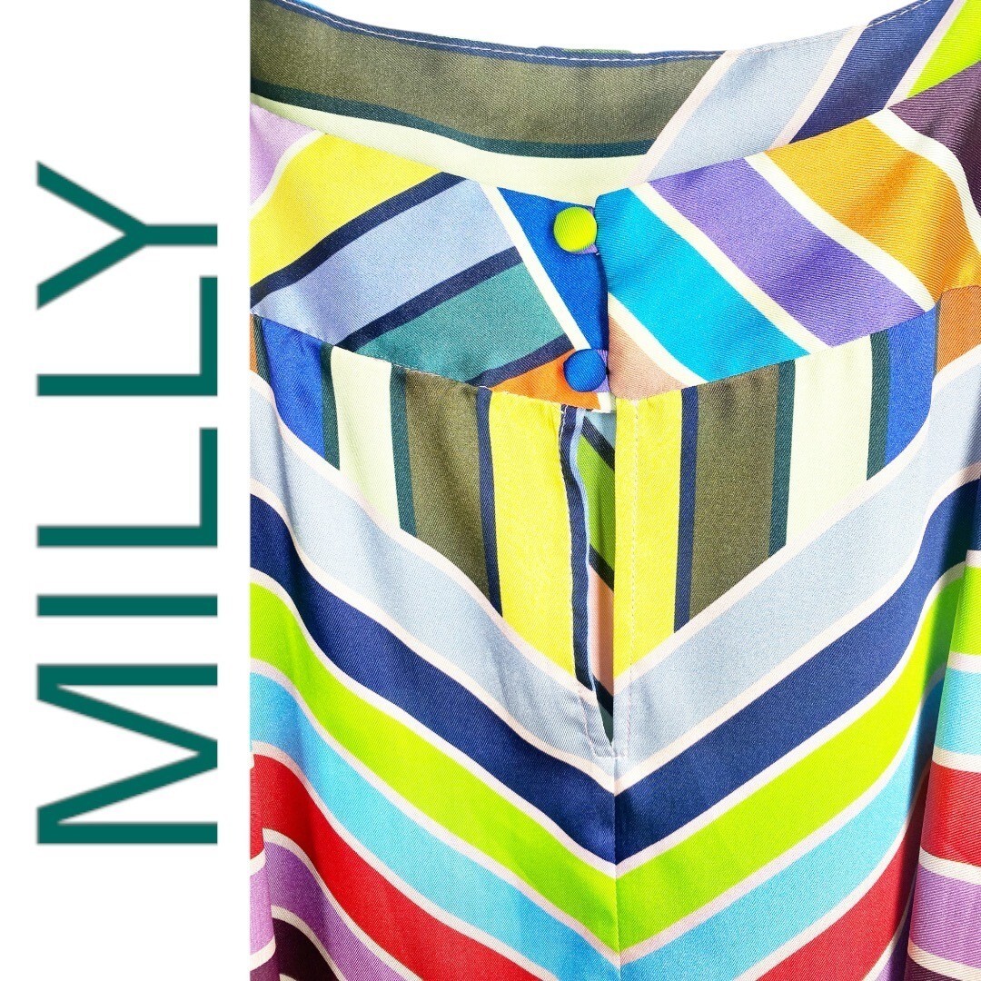 NWT MILLY Marissa Dress Colorful Rainbow Chevron Striped Knee Length Strappy Shi