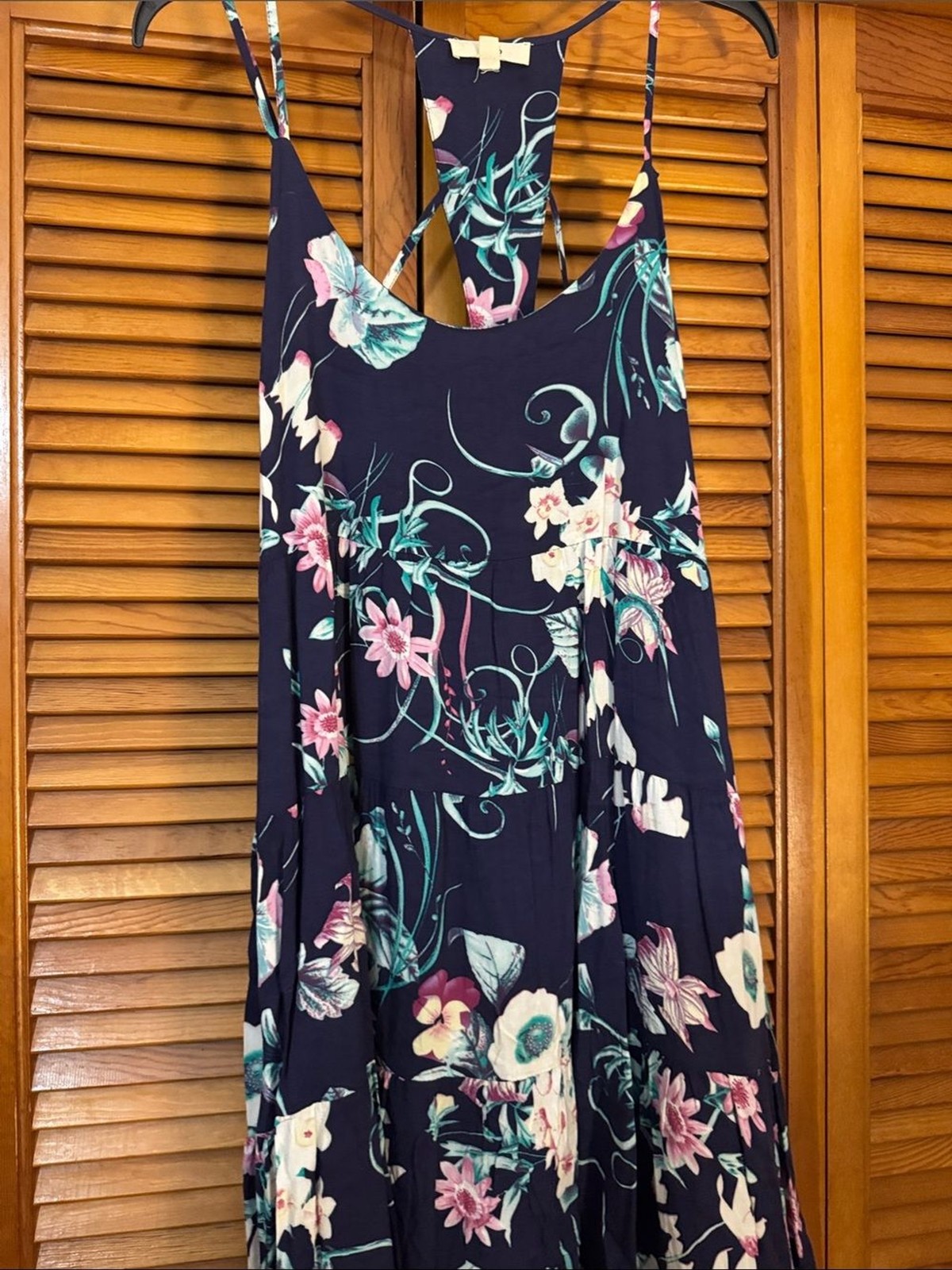 entro Navy Floral Slip Dress with Pink & Teal Accents