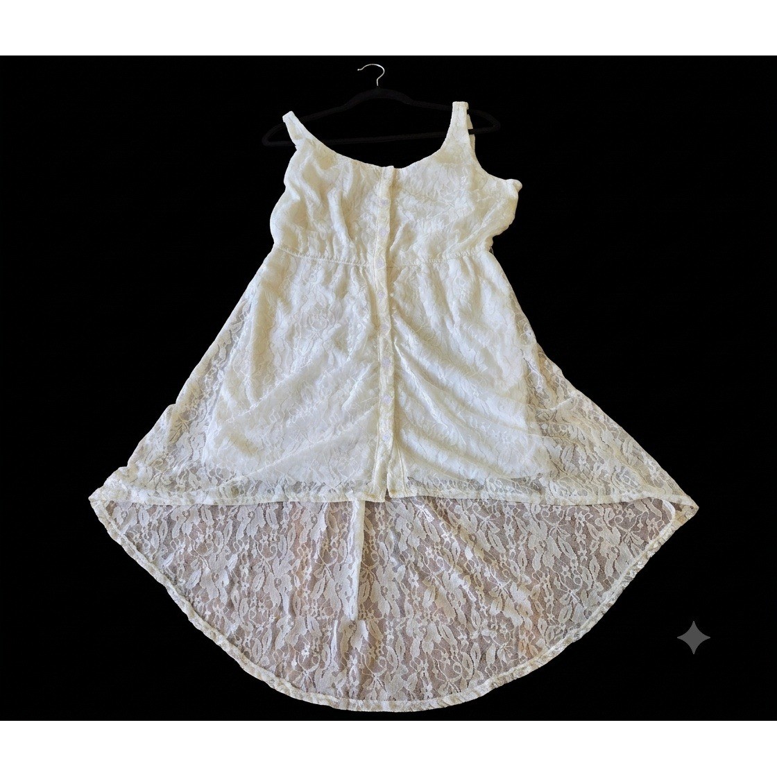 Cream Lace High Low Dress Size L Wedding Fairy Cottagecore Peasant Romantic Boho