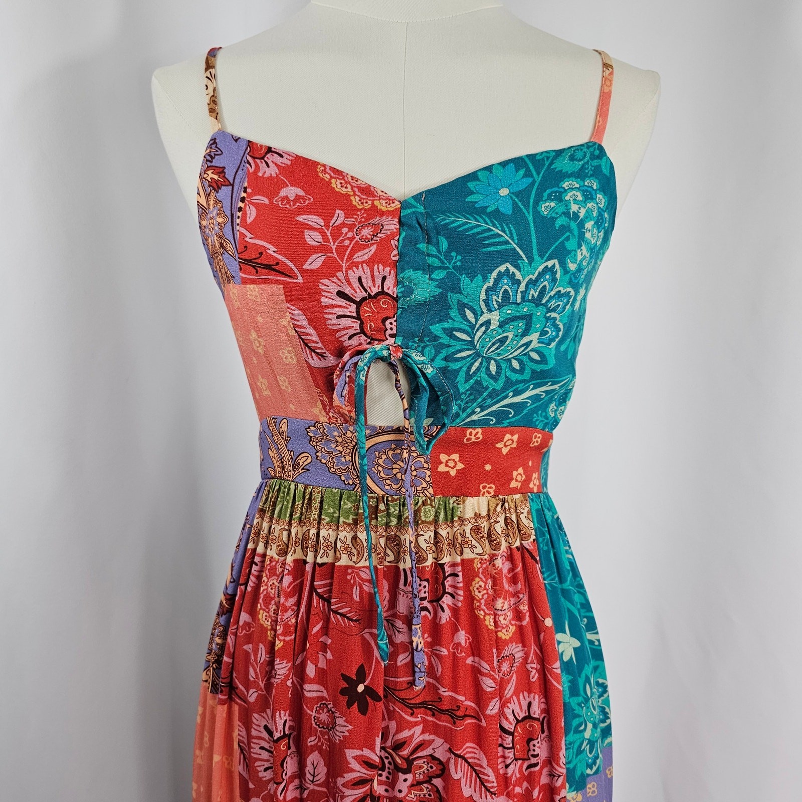 Cupshe Paisley Patchwork Sleeveless Front Slit Maxi Dress Women’s Size S NWT