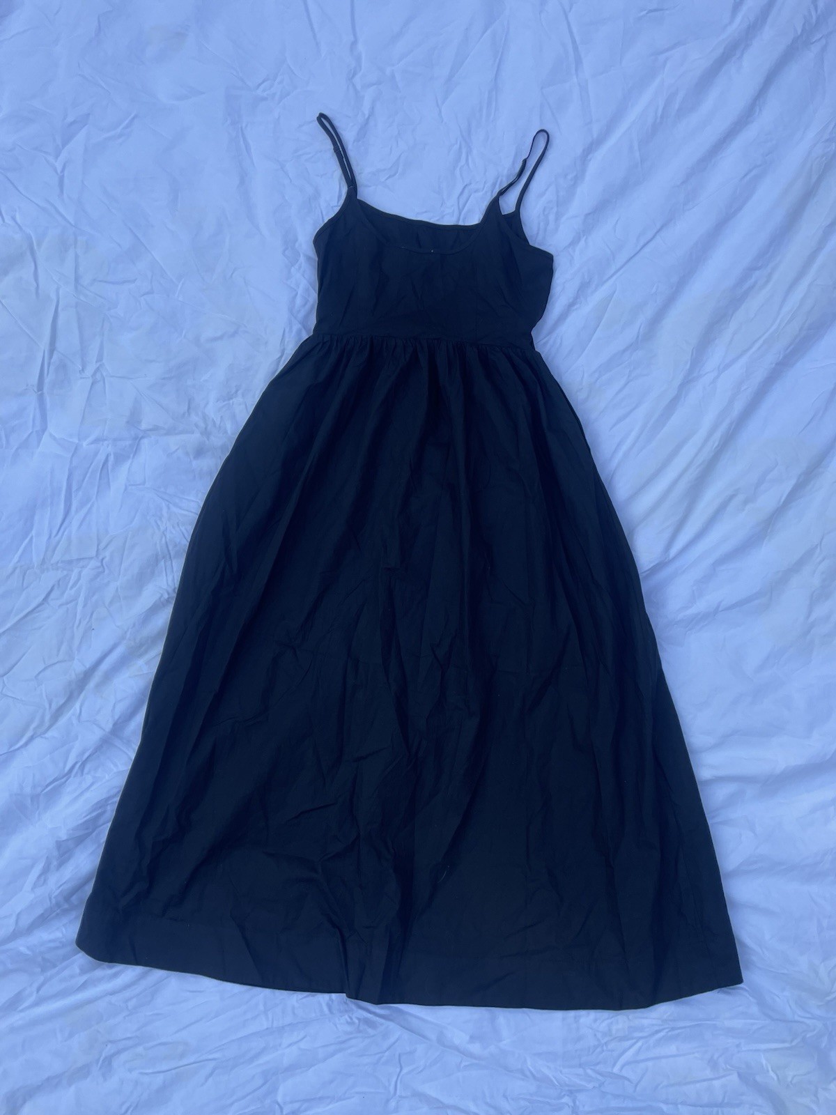 Moon River Black Ivory A-Line Midi Dress Tank Strappy Adjustable Bow Belt S