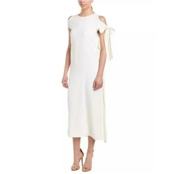 HELMUT LANG NWT Ivory Midi Dress Shoulder Tie Extra Small XS