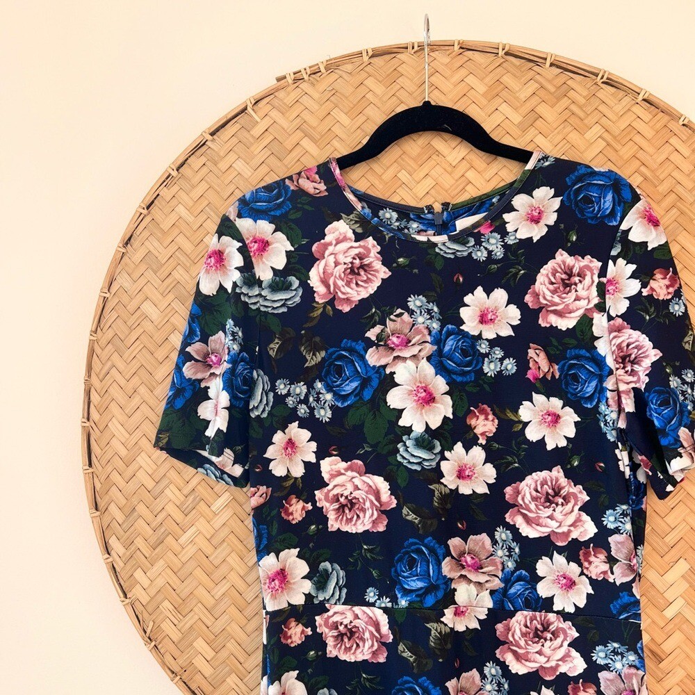 GORGEOUS ERDEM SUMMER FLORAL-PRINT PONTE DRESS STRETCHY SLIP-ON EUC