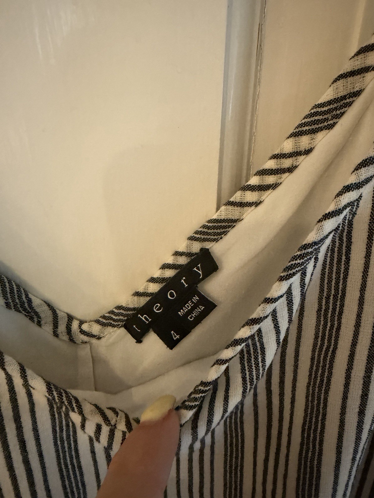 Theory Black White Striped V-Neck Strappy Sleeveless Romper 4 Cotton Lined