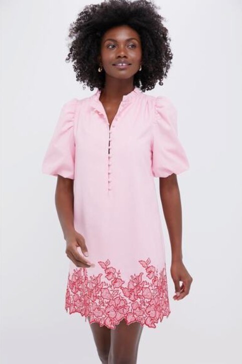 Hyacinth House Pink Embroidered Linen Blend Mini Mimi Dress – Size – XL – NWT