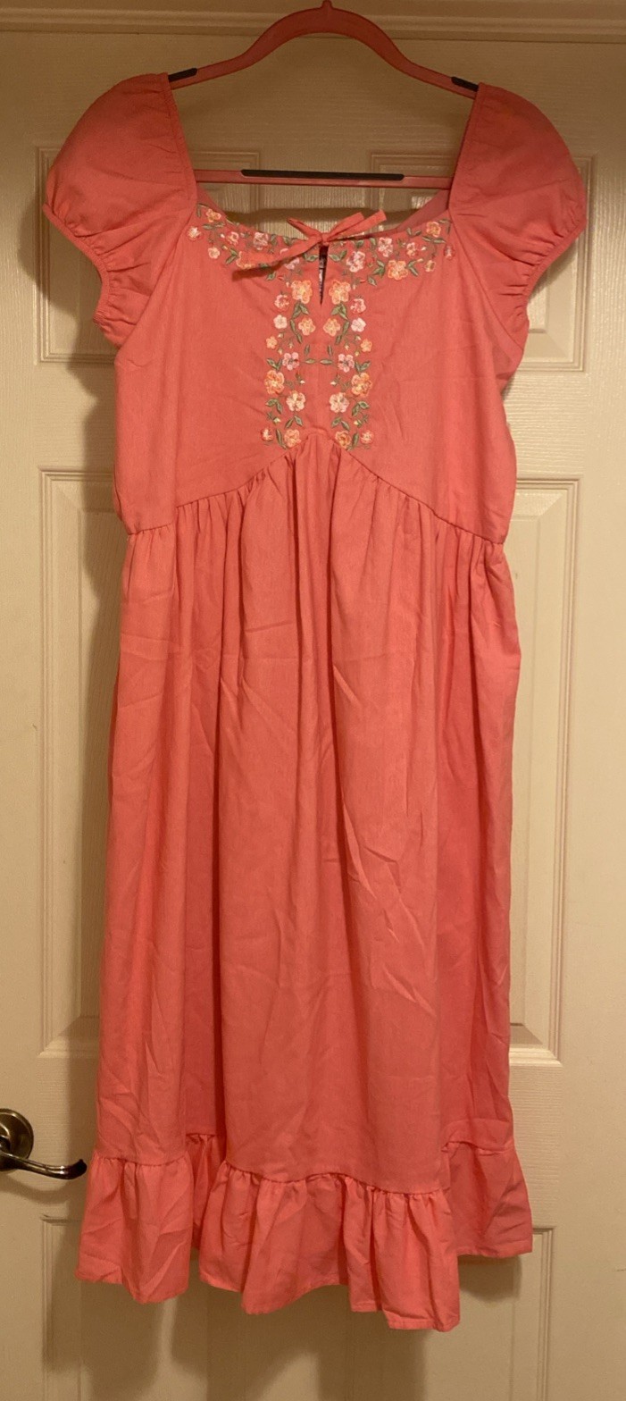 BlueBeri Boulevard Women’s Pink Summer Floral Embroidered Cottagecore Dress Sz L