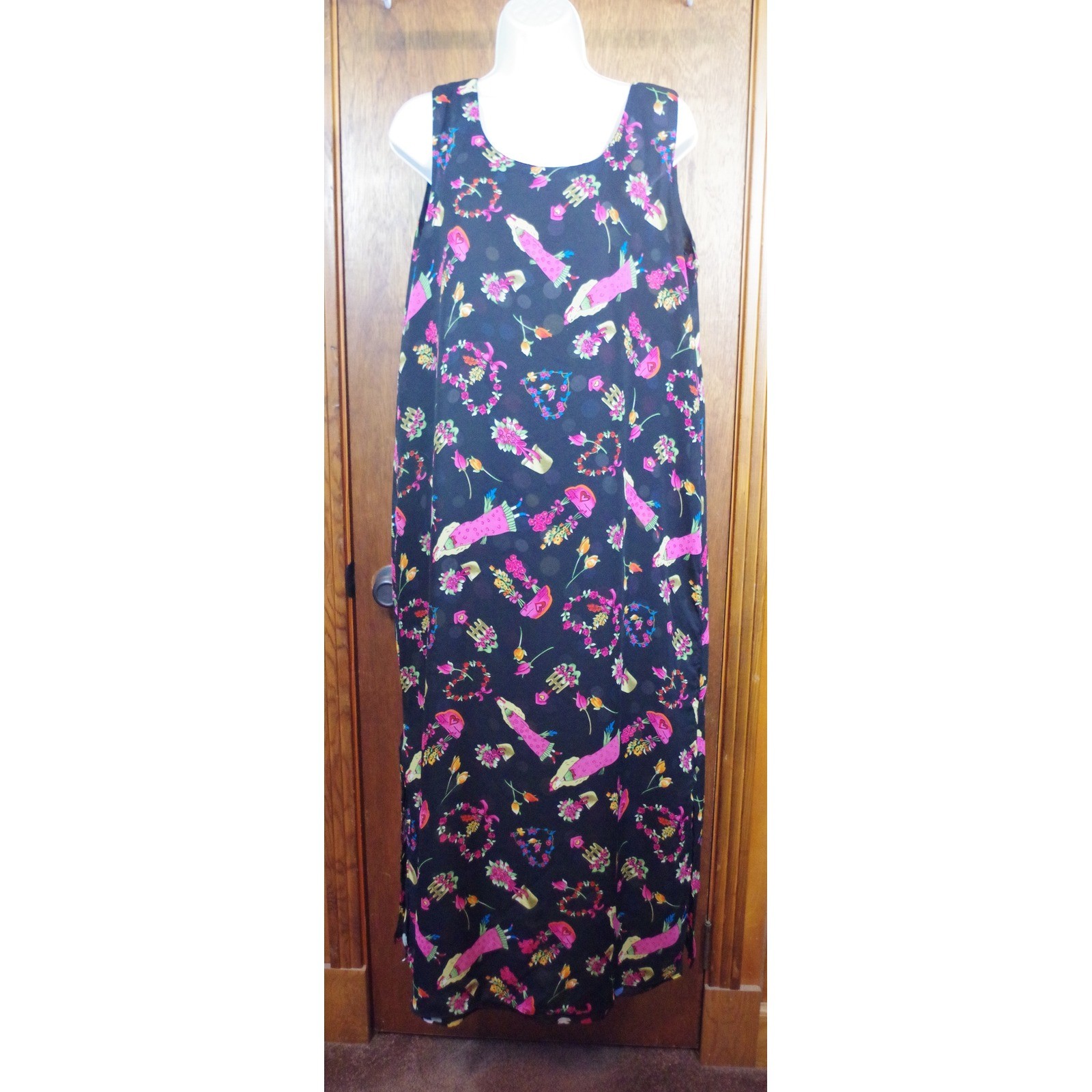 Reversible Maxi Dress Black Polka Dot Novelty Floral Print Sleeveless Tank Dress