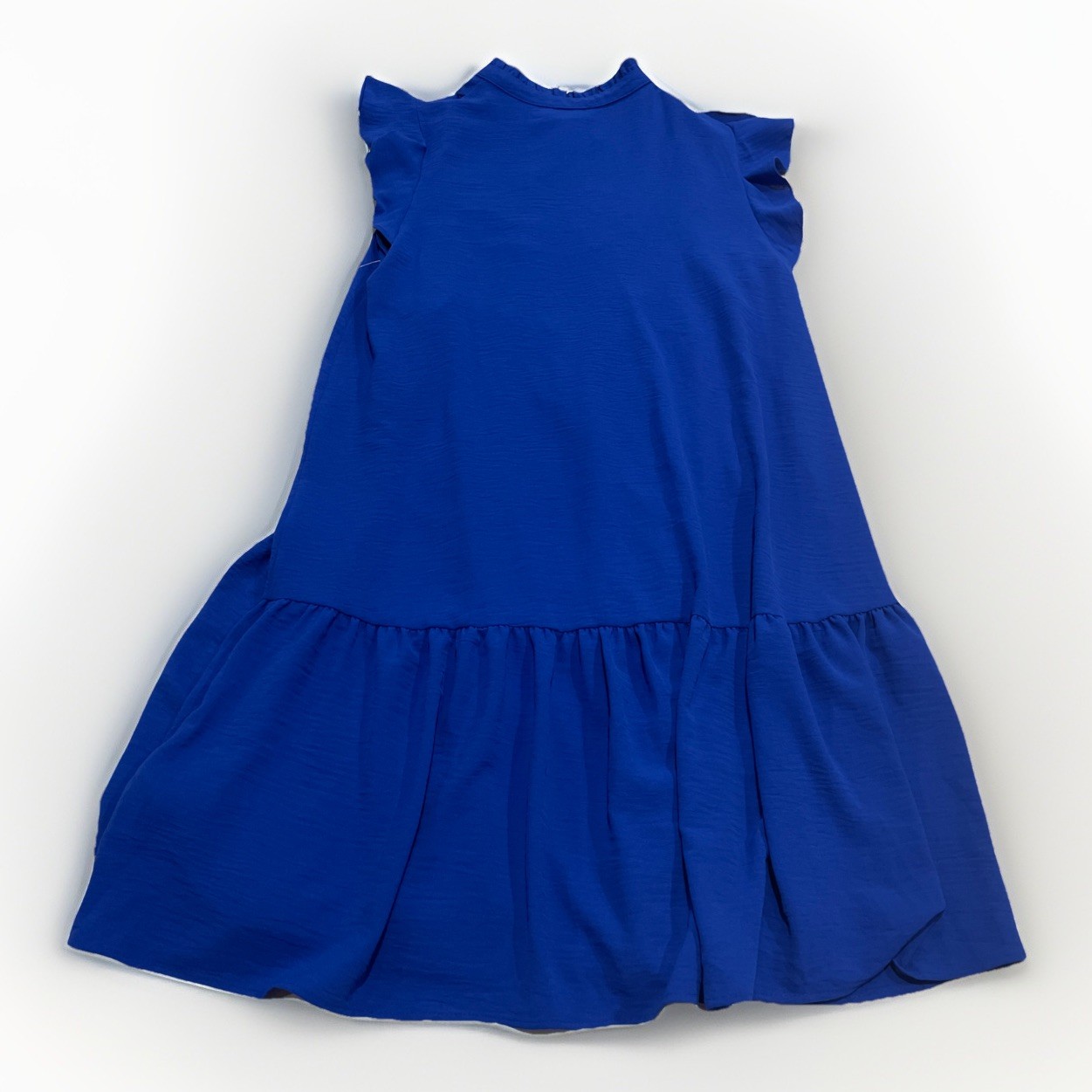 NWT Maia Women’s Cobalt Blue Smock Shift Dress, Slip, Ruffled Neck & Sleeves, 10