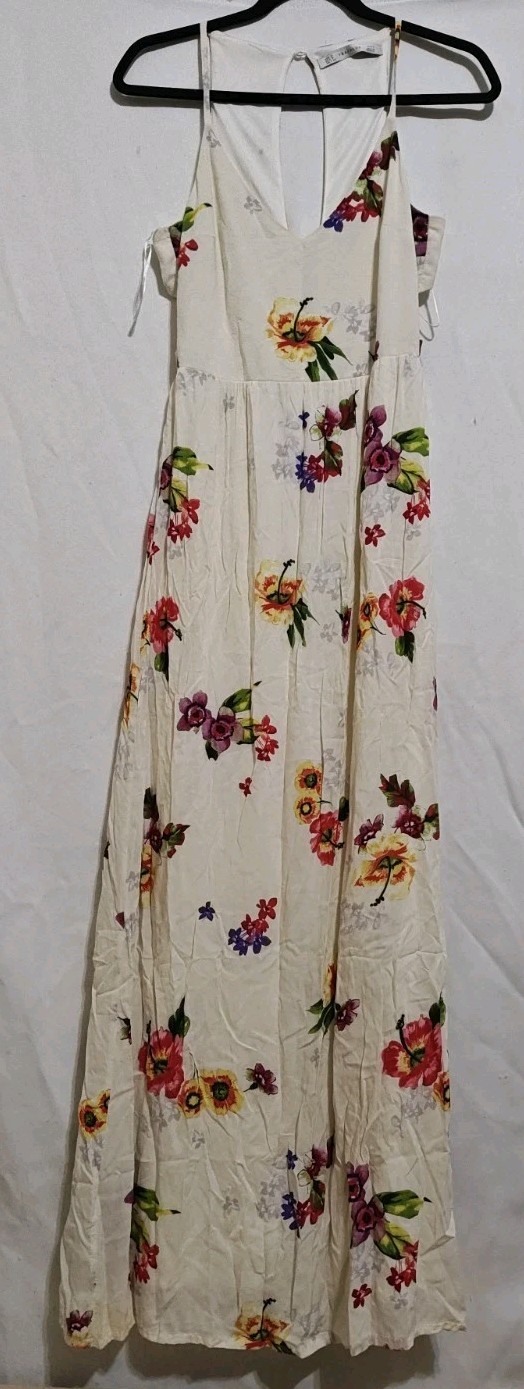 ZARA Trafaluc Floral Maxi Dress Open Back Boho Flowy Sleeveless Size Medium