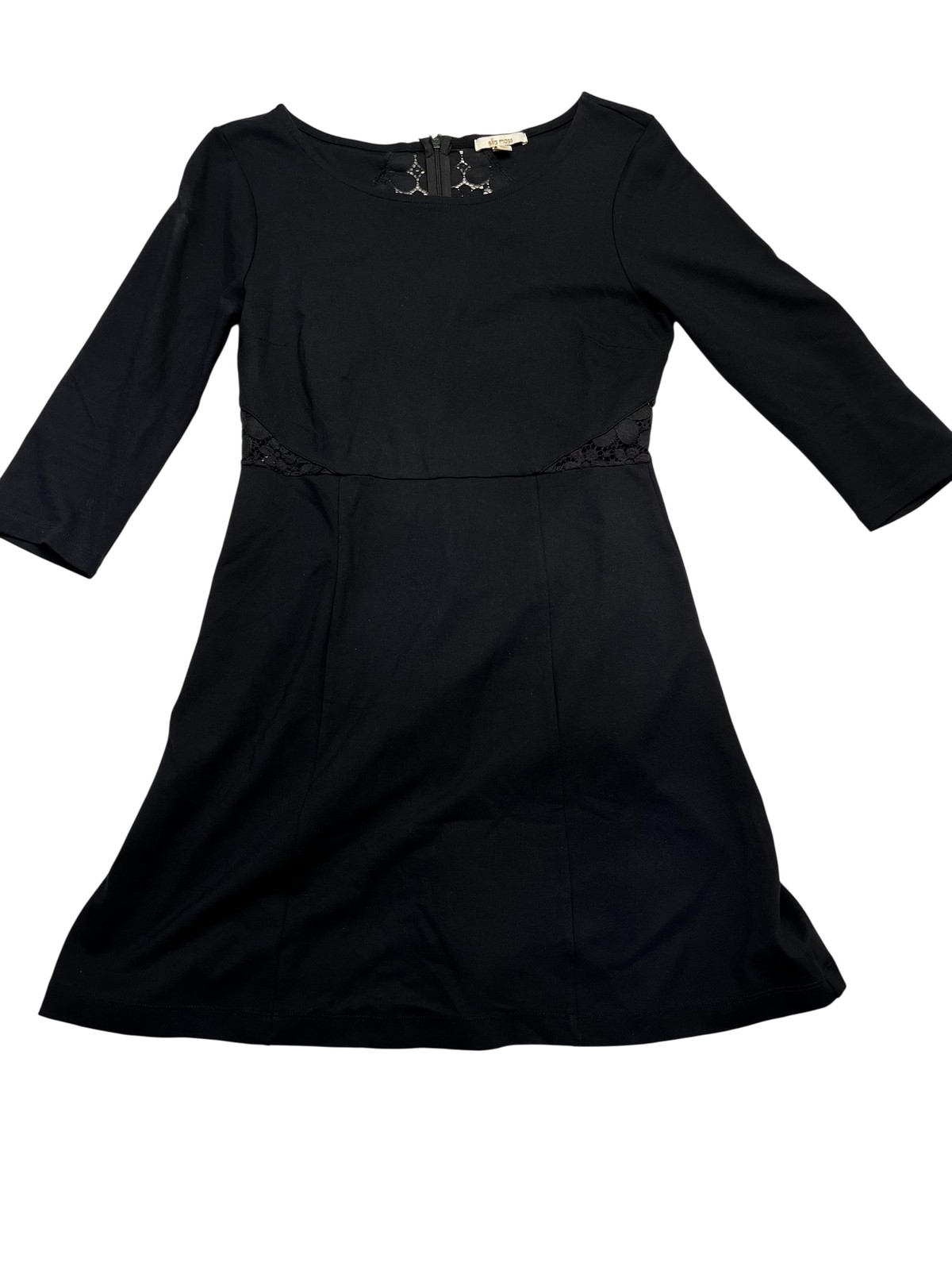 Ella Moss Dress Womens Medium Black Lace Back 3/4 Sleeve Fit & Flare Stretch