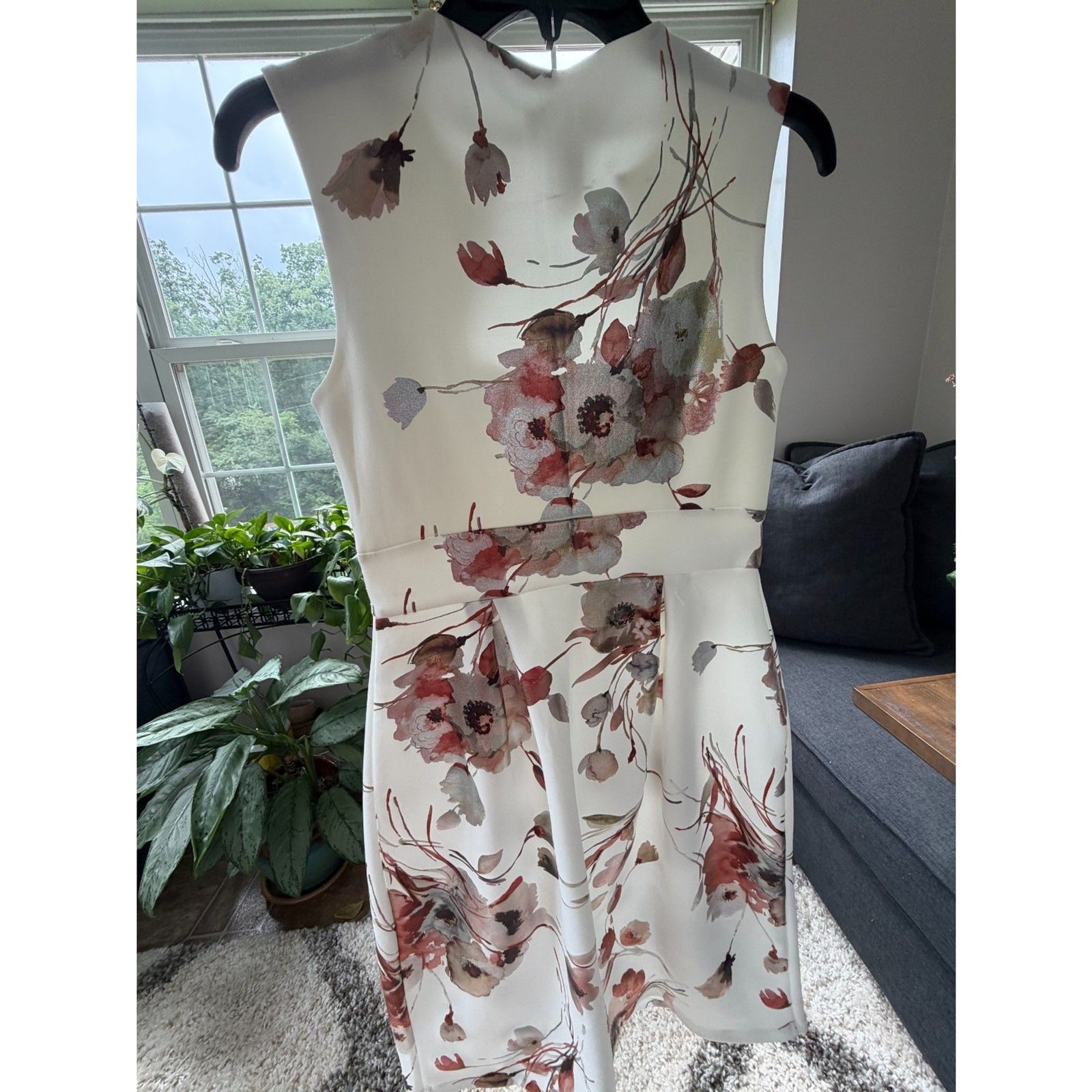 Enfocus Studio White & Rose Floral Sleeveless Belted Sheath Dress – Size 4