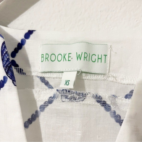 Brooke Wright Lucy Dress Shell Print Blue White Shift Dress Size XS