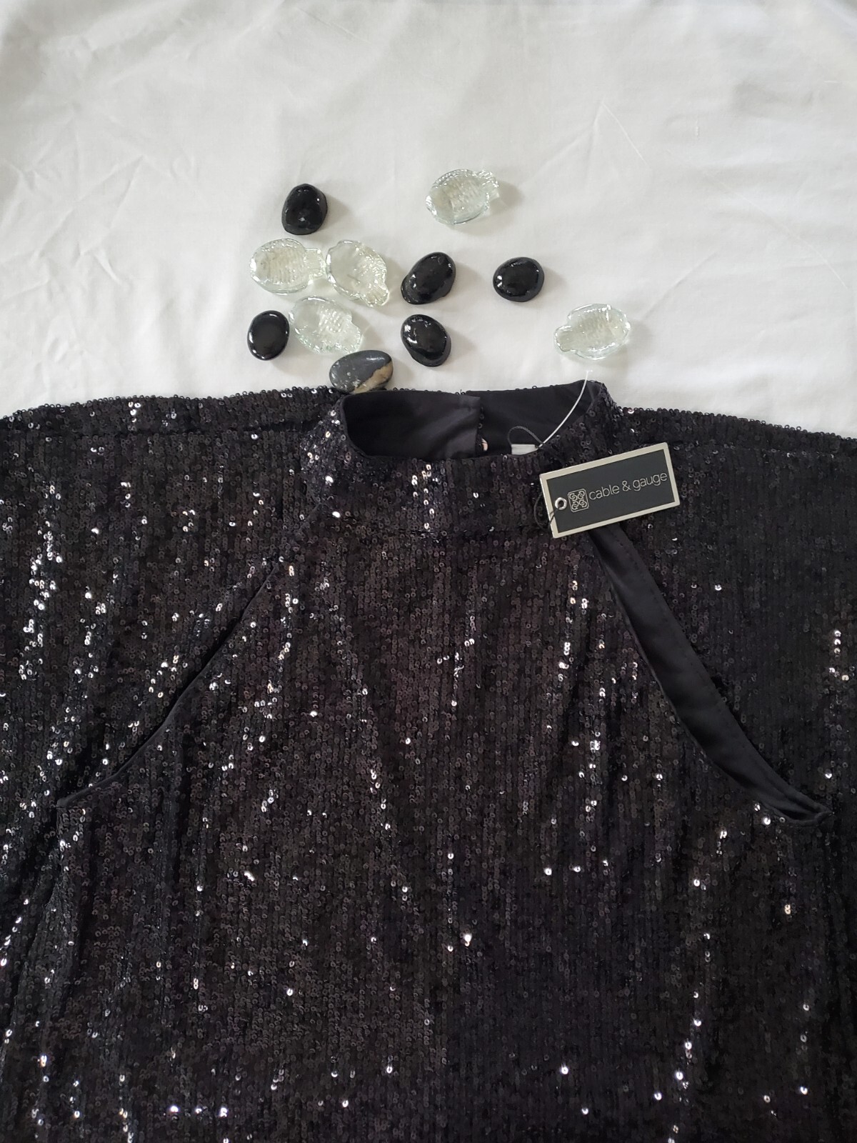 🎄CABLE & gauge🎄 Black Elegant Sequined Flare Cocktail/Party Dress Sz. Med. 🎊