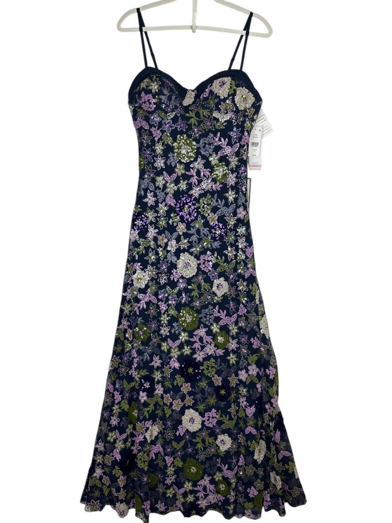 Violet Weekend Juniors Gown 13 Navy Sequin Floral Sweetheart Lace-Up Back