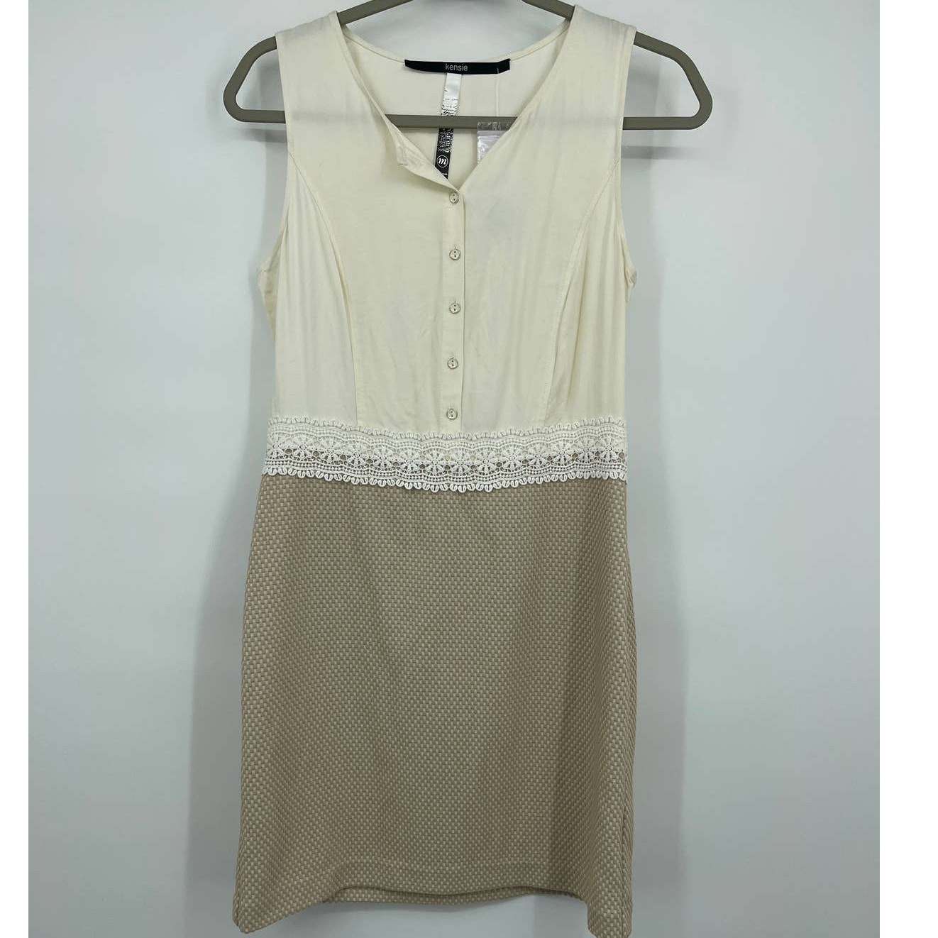 Kensie Womens Beige Cream Tan Sleeveless Lace Eyelet Dress NEW Medium