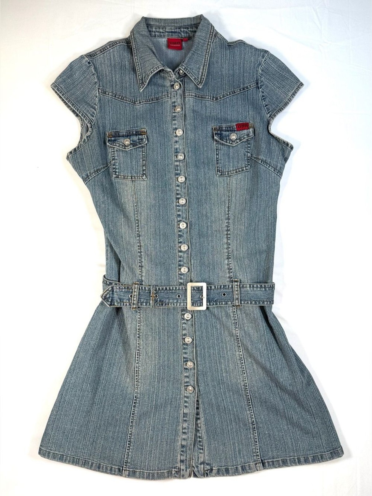 OBR Jeanswear Women’s 36/4 Y2K Revival Western Mini Dress Button Front Belted