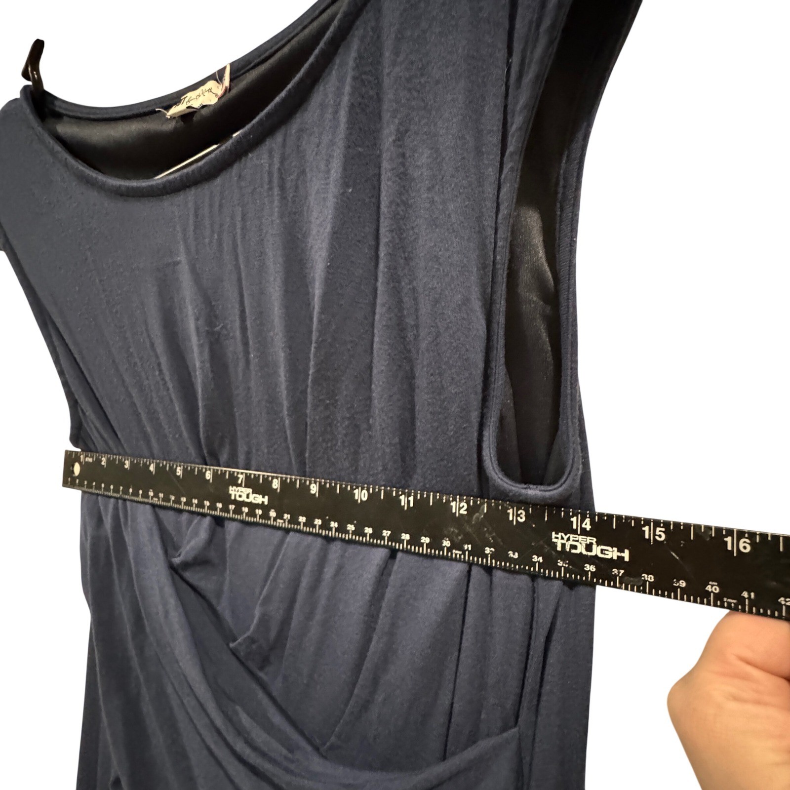 KUT from the Kloth Drape Front Sheath Mollee Size 8P Navy Blue Stretch Old Money