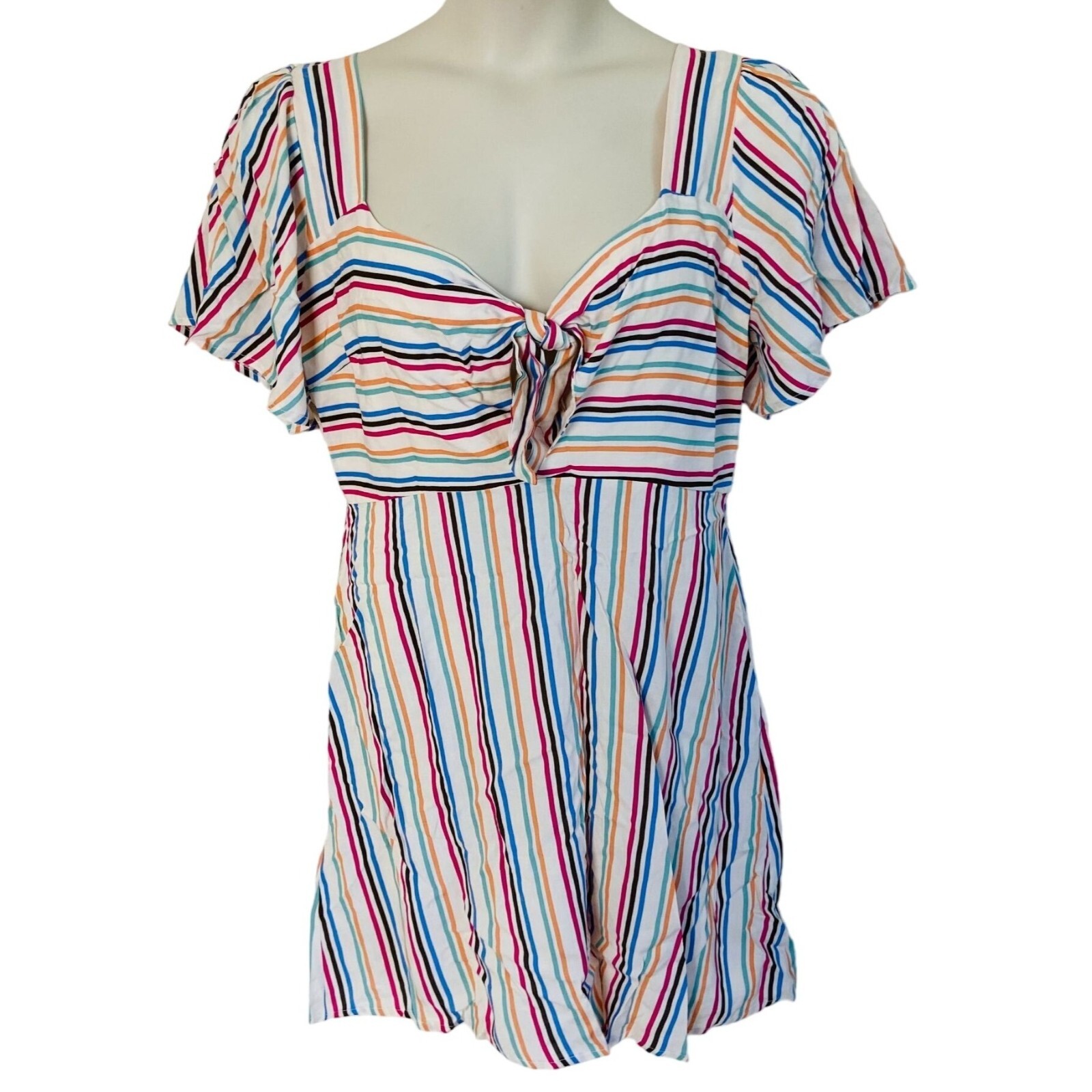 All in Favor Striped Mini Dress Multi Color Front Tie XL NWT 100% Rayon Pride