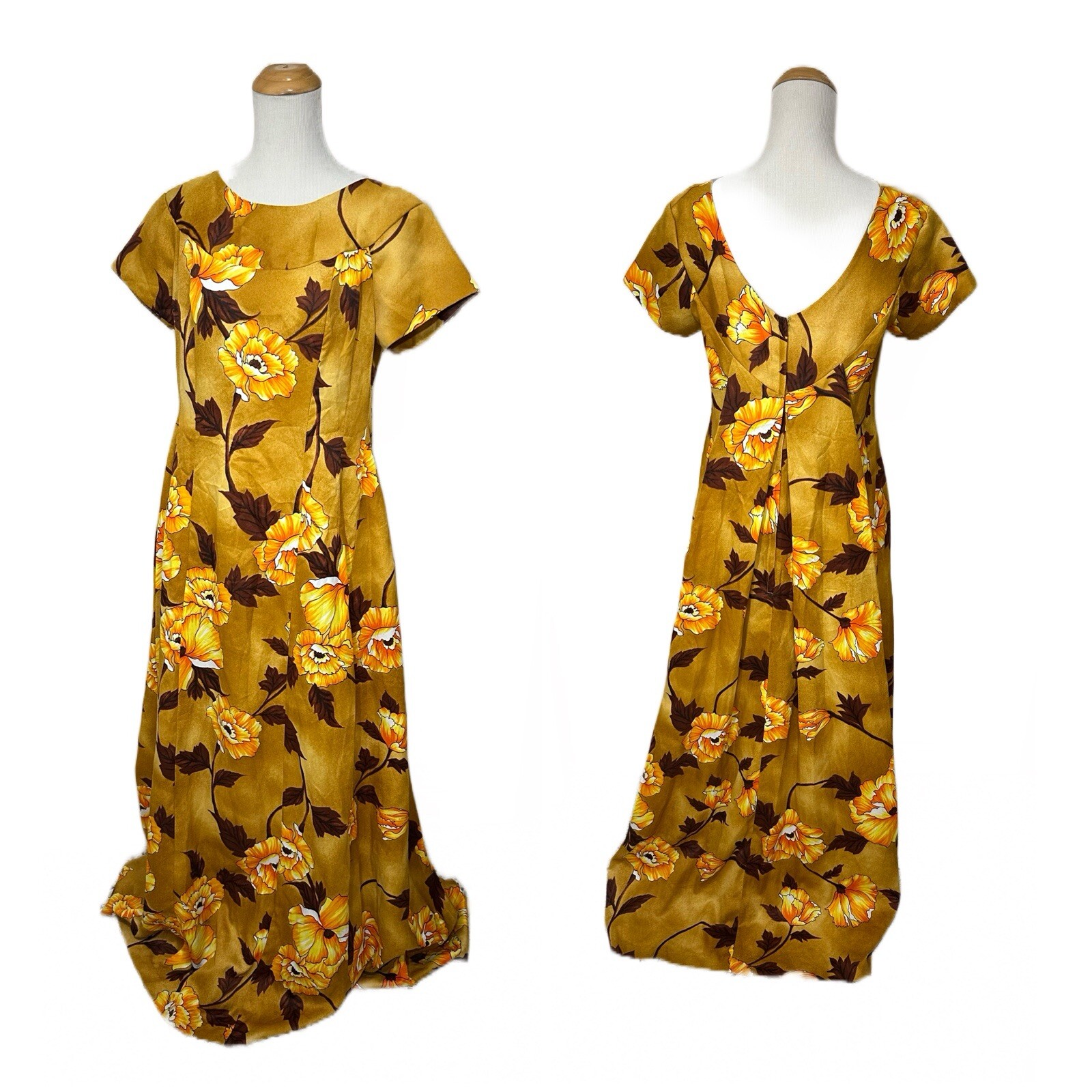 Vtg 70s Island Fashions Hawaii Maxi Dress Hibiscus Aloha Sz 12 Fit And Flare