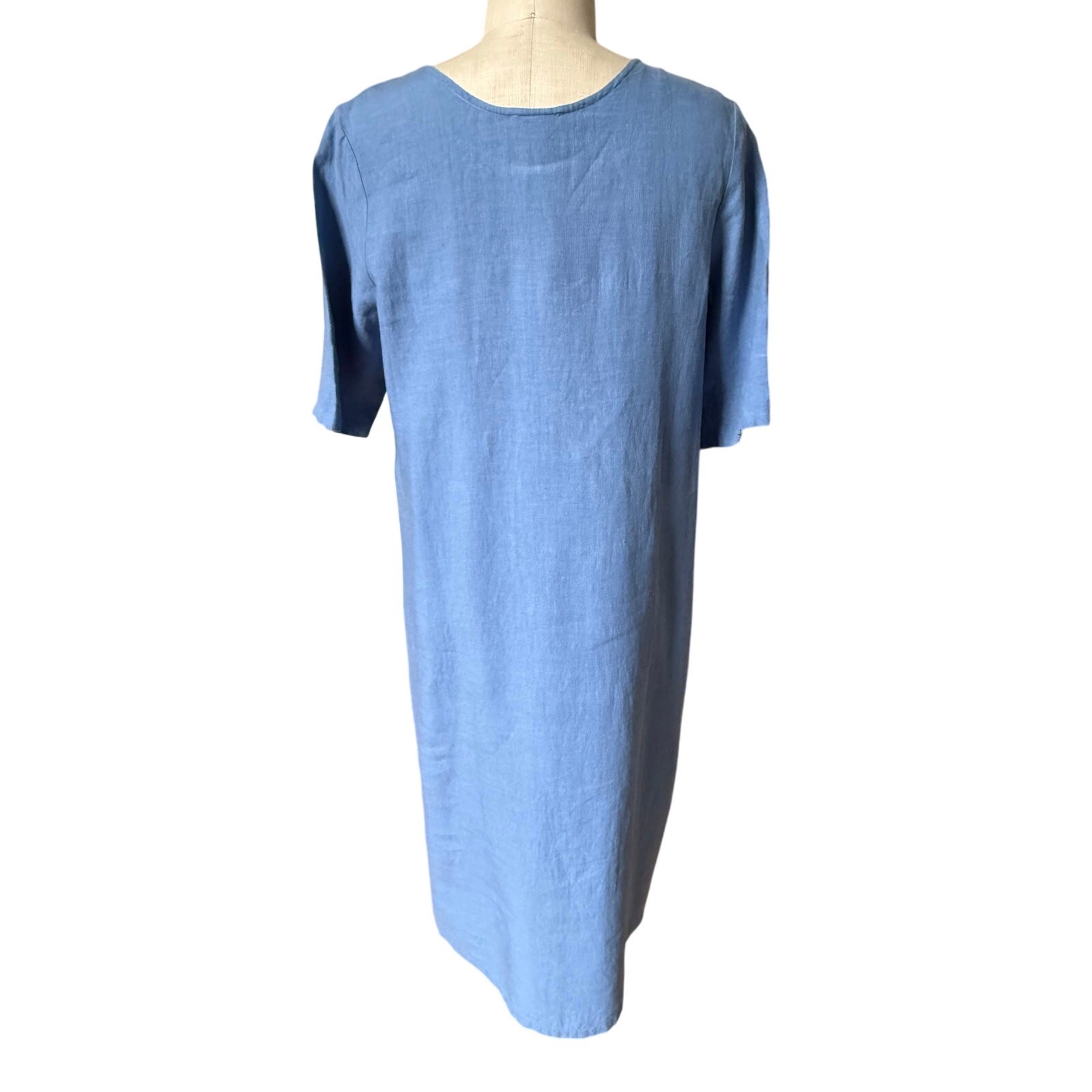 Agnes B Linen Short Sleeve Caftan Dress in Sky Blue Size 42/ US 10
