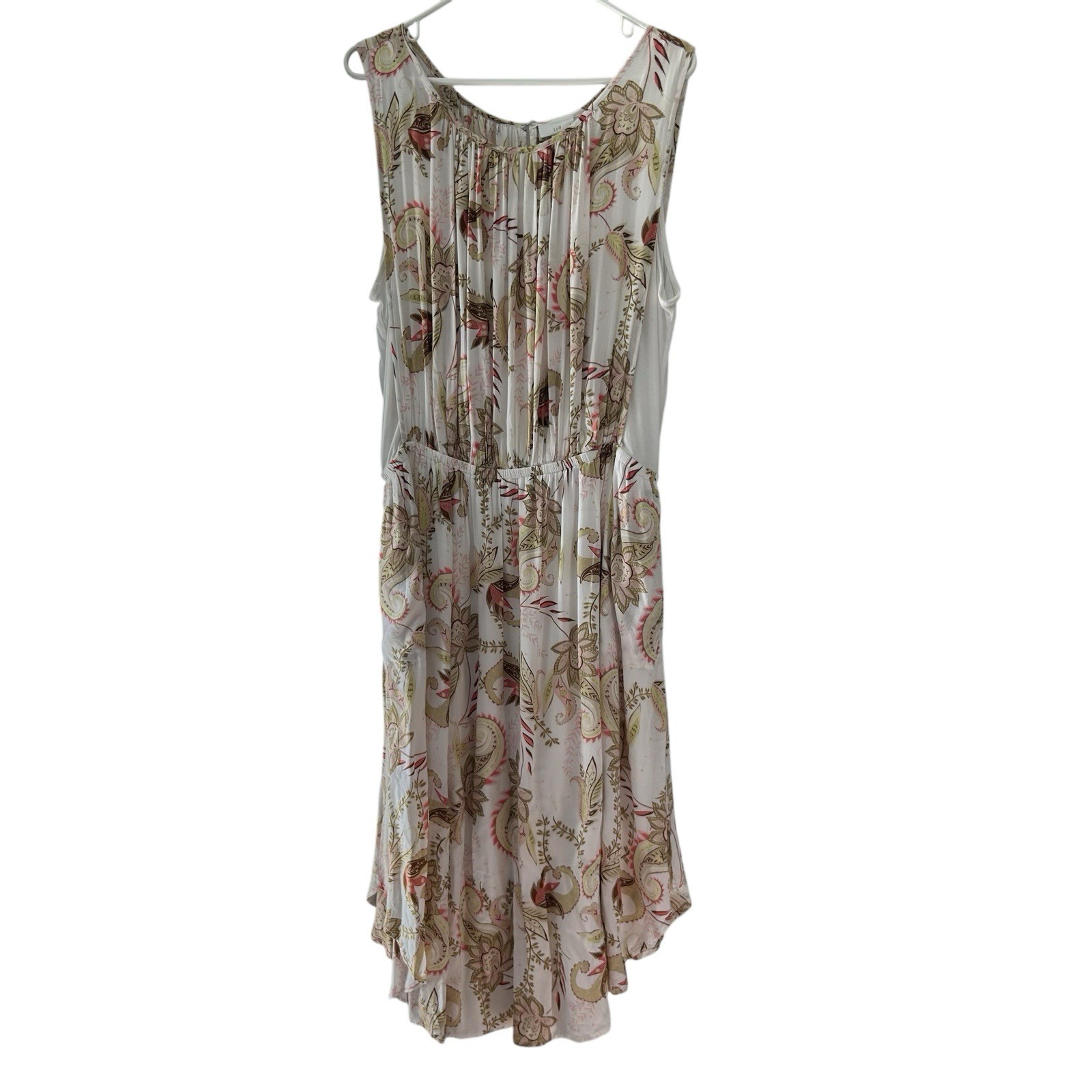 J. Jill Dress Womens Sleeveless Cream Green Pink Floral Paisley Lined Size Large