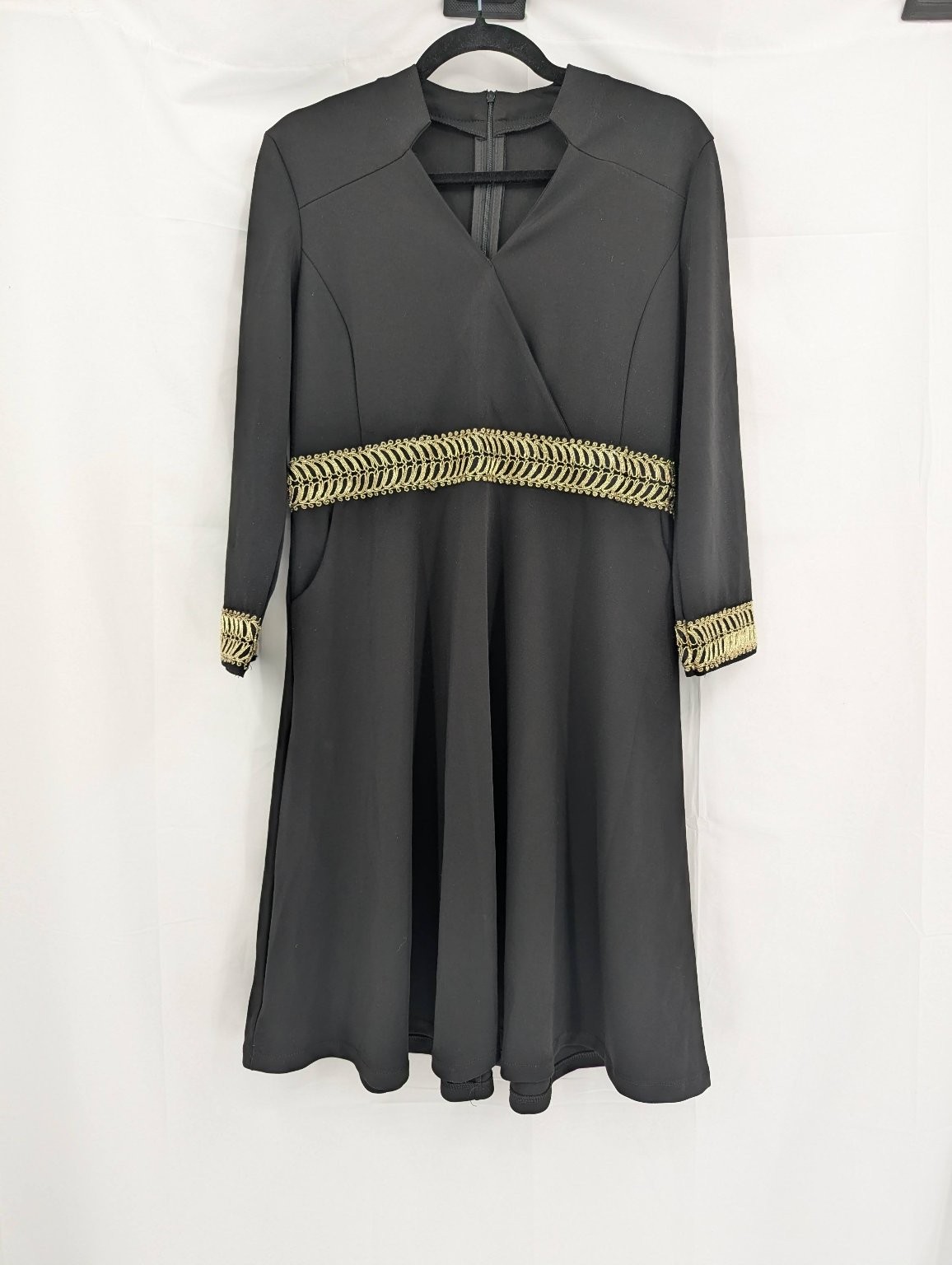 Nsha Women’s Black Dress XL Gold Accent Long Sleeve Cotton Blend