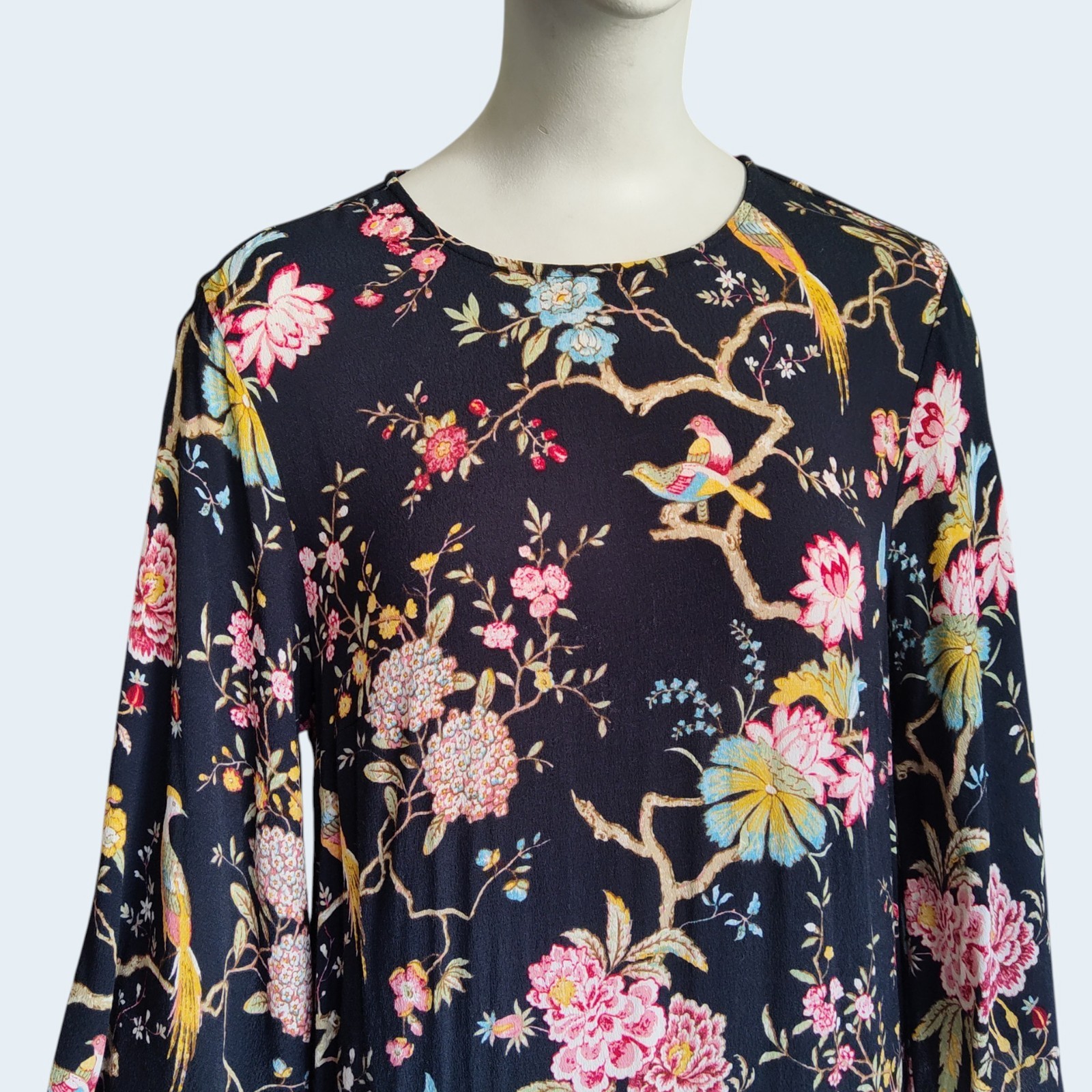 GP & J Baker x H&M Shift Dress Chinoiserie Floral Bird Print Kimono Sleeve Sz 4