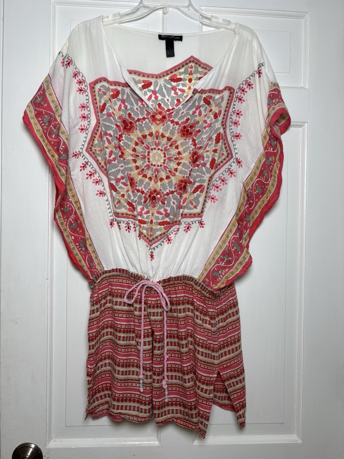 Club Z Colorful White Red Pink Floral Sundress Women L Boho Hippie Beach Casual