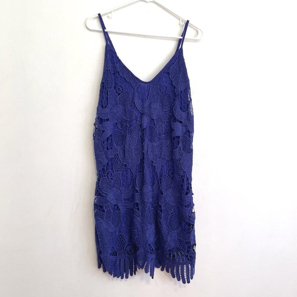 EXPRESS Crochet Trapeze V-Neck Mini Dress Indigo Purple / Blue Party 2016 Large