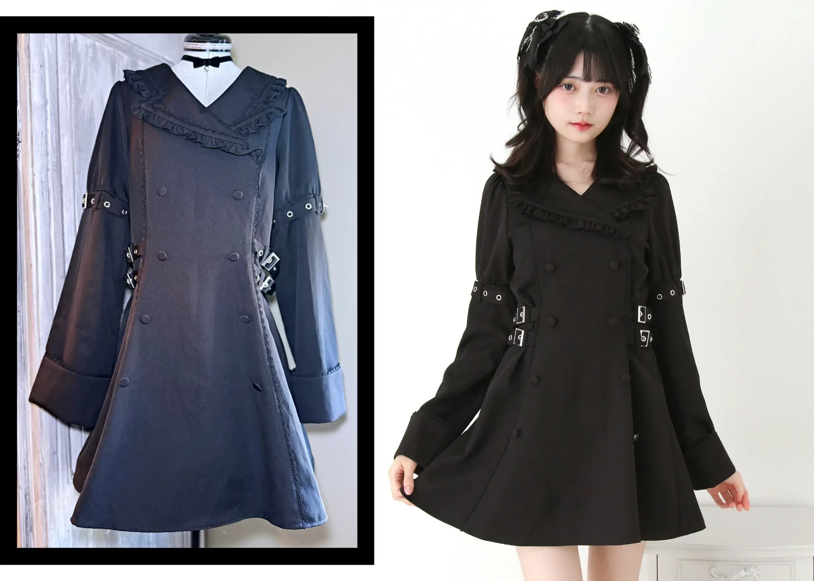 DearMyLove Side-Belt Tailored Dress Black Mini Goth Punk Jirai Kei Japan 3L Size