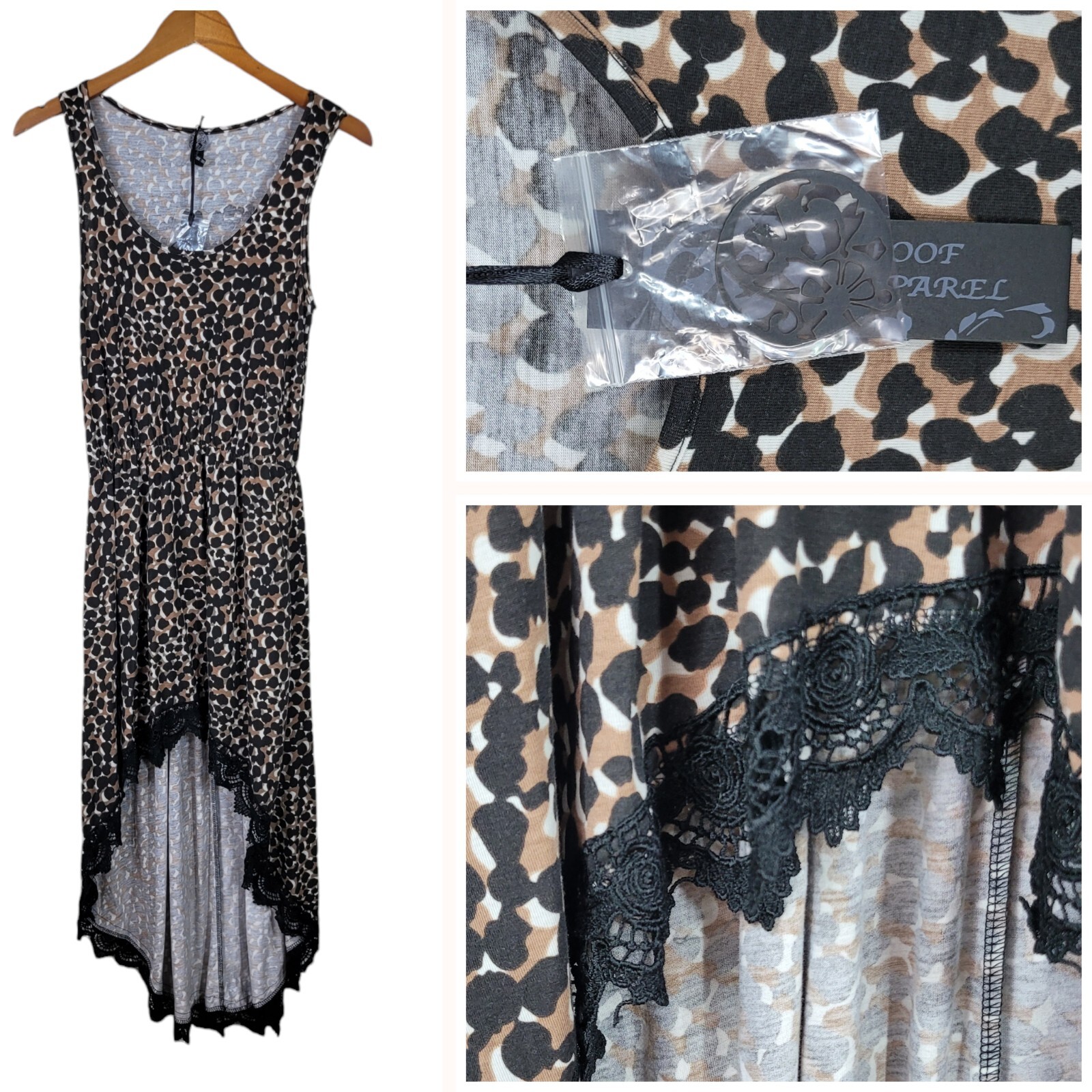 NEW Poof Tank Shirt Dress Size Medium Stretch Animal Print Cheetah Hi-low Lace