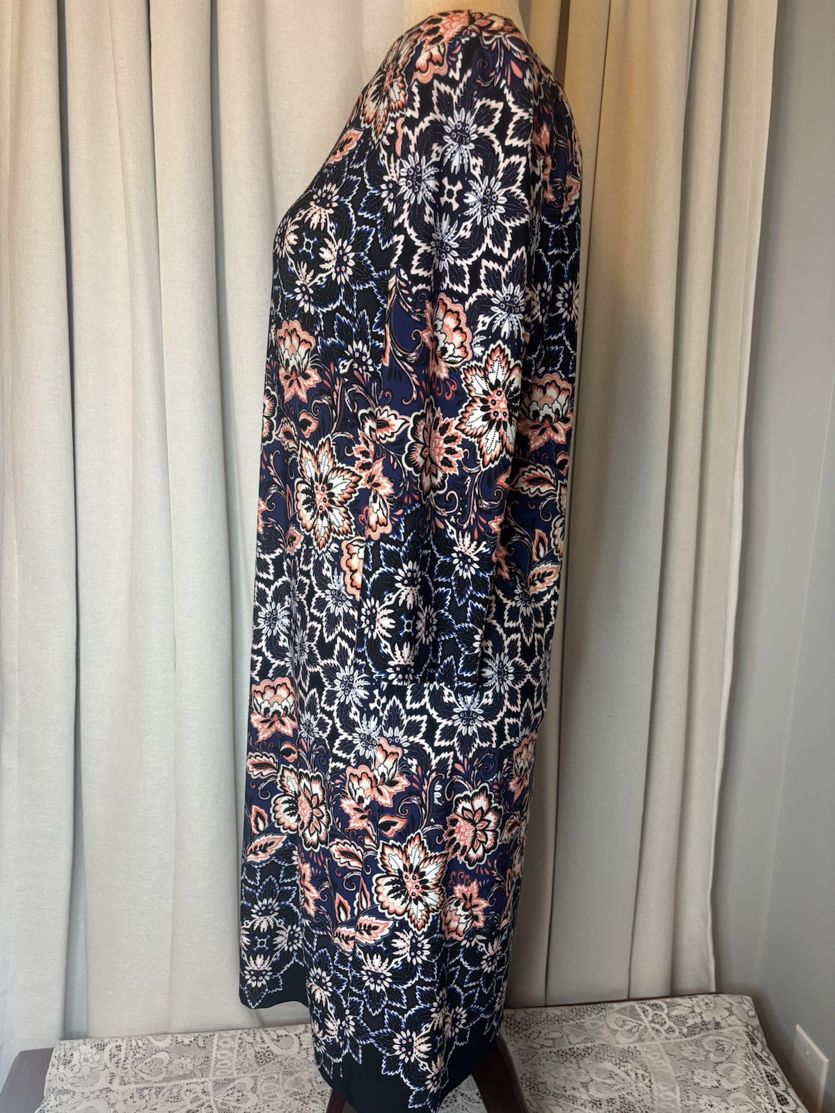 Laura Jeffries Dress Womens Multicolor Floral 3/4 Sleeve Shift Knee Length