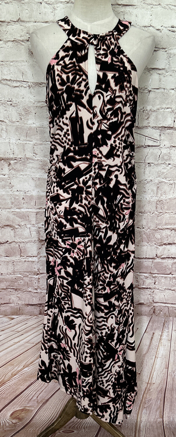 HALOGEN Womens Halter Neck Asymmetric Hem Maxi Dress Stretch Knit Ruched Size M