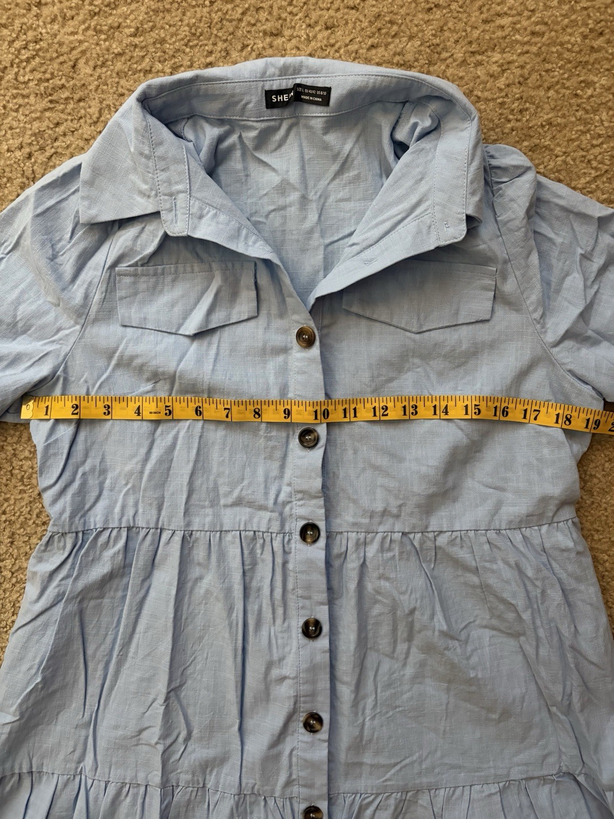 SHEIN Blue Chambray 100 % Cotton Collared Button Front Shirt Dress sz L